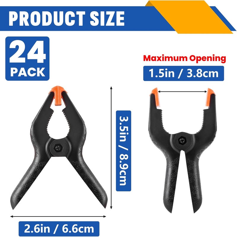 NUITPY 24 Pack 3.5 inch Plastic Spring Clamps, Black Heavy Duty Clips, Backdrop Clips, Plastic Clamps for Crafts, Backdrop Stand, Woodworking, Photography - Image 2